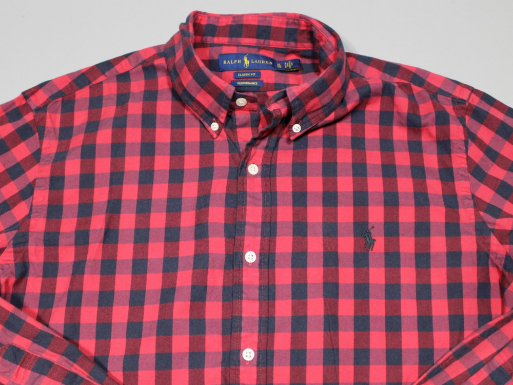 Polo Ralph Lauren Shirt Mens XL Red Black Buffalo Check Plaid Performance
